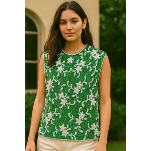 Vtg Swifty Sequin Hand Sewn Top , Beaded ,silk lining with bead trim size S/M